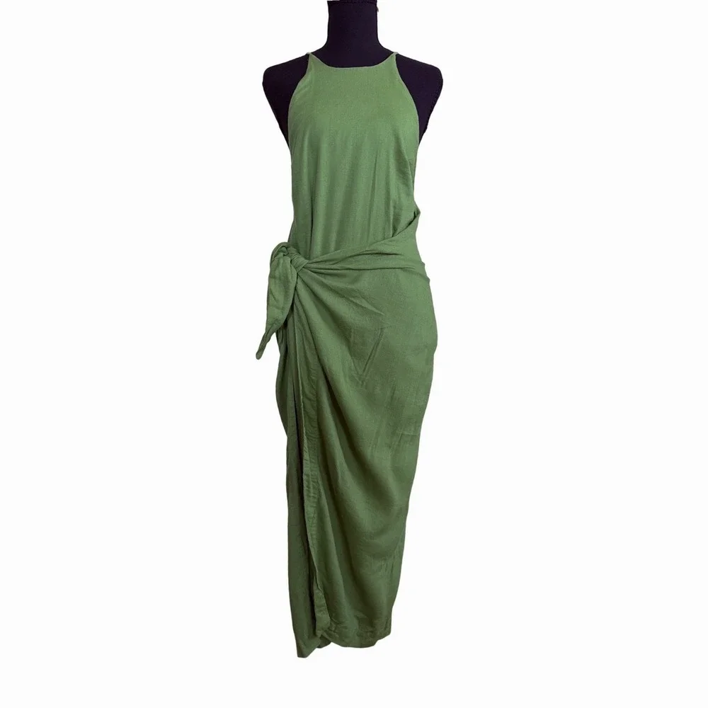Free People Womens People call Me Green Midi Wrap Dress Size XS Boho Coastal